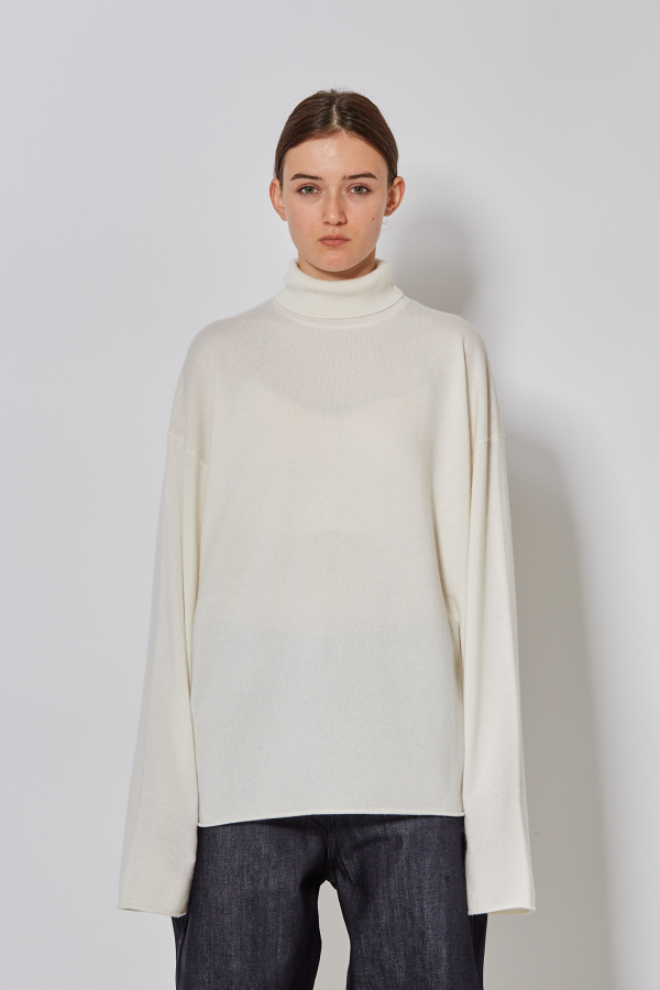 High Neck Oversized Pullover Long Sleeves - Ivory