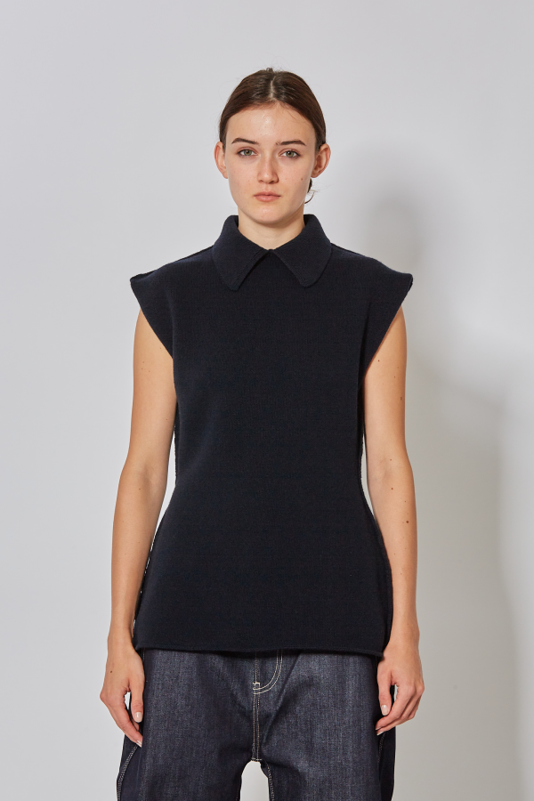 Interlock Sleeveless Waisted Pull With Collar - Midnight