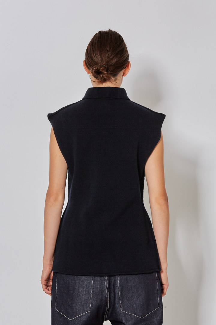 Interlock Sleeveless Waisted Pull With Collar - Midnight