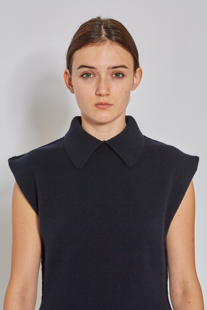 Interlock Sleeveless Waisted Pull With Collar - Midnight