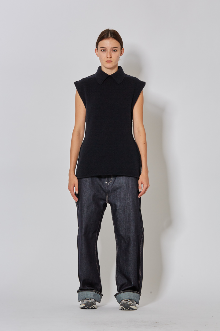 Interlock Sleeveless Waisted Pull With Collar - Midnight