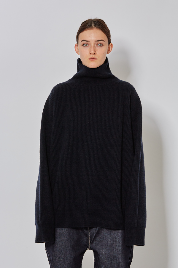Cardigan Stitch High Neck Long Sleeves - Midnight