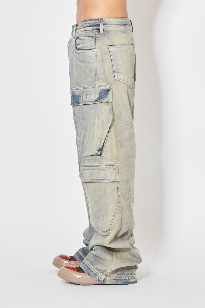 Denim Pants Double Cargo Jeans - Mineral Pearl