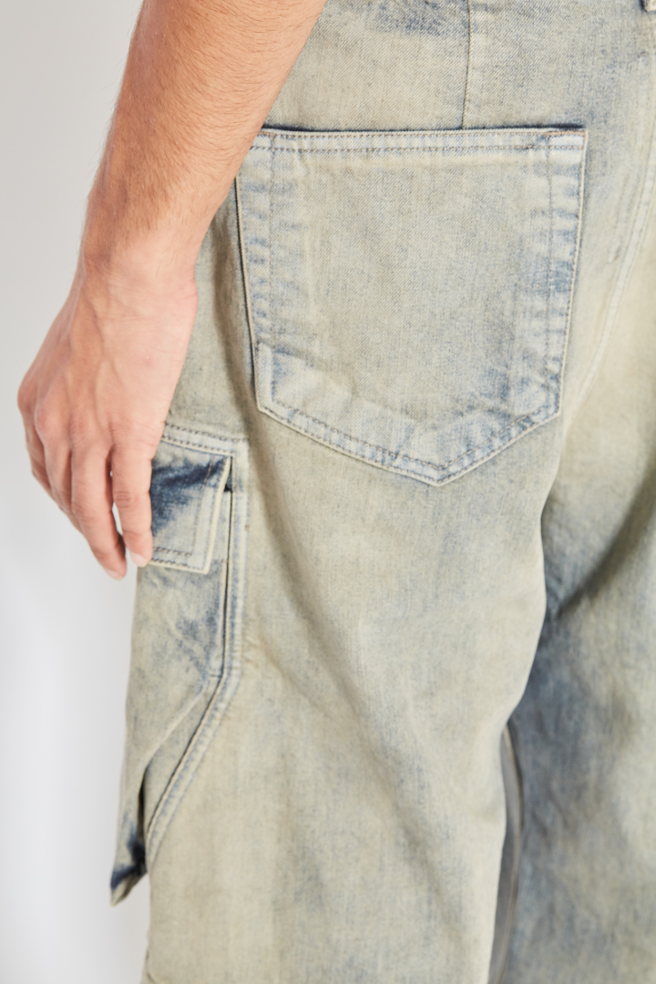 Denim Pants Double Cargo Jeans - Mineral Pearl