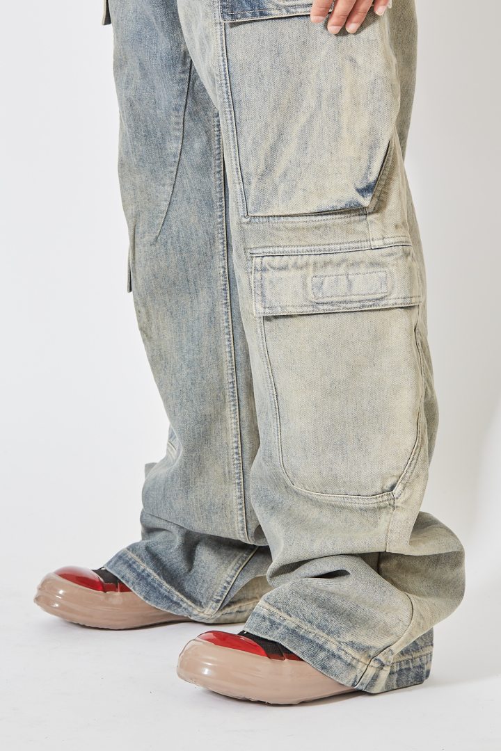 Denim Pants Double Cargo Jeans - Mineral Pearl