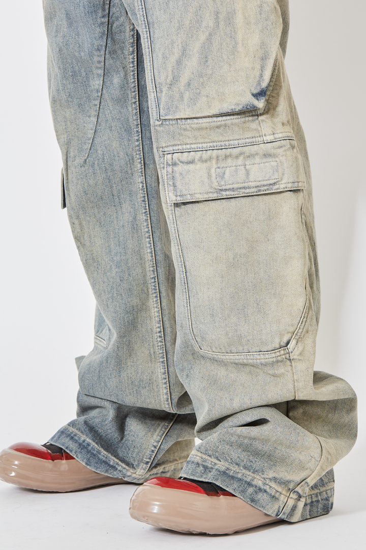 Denim Pants Double Cargo Jeans - Mineral Pearl