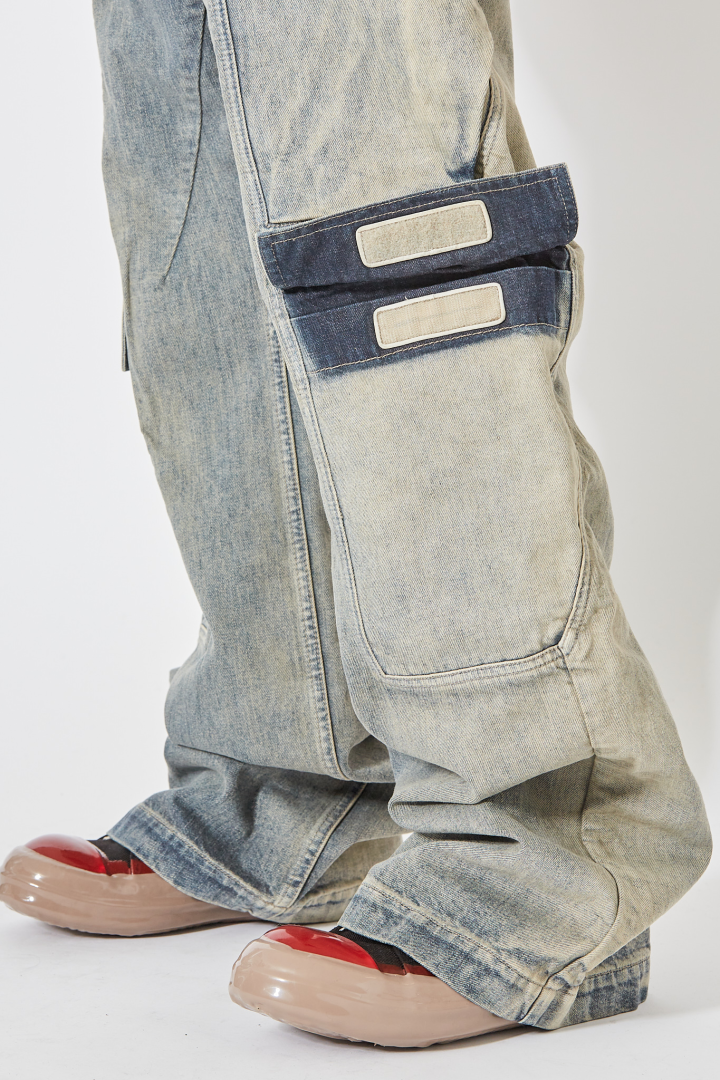 Denim Pants Double Cargo Jeans - Mineral Pearl
