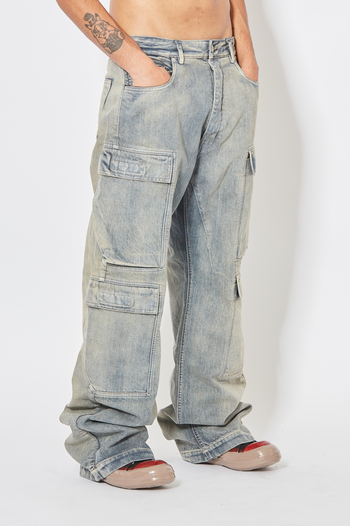 Denim Pants Double Cargo Jeans - Mineral Pearl