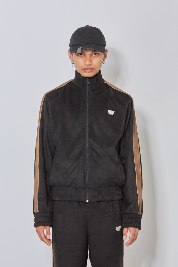 Faux Suede Track Jacket - Black