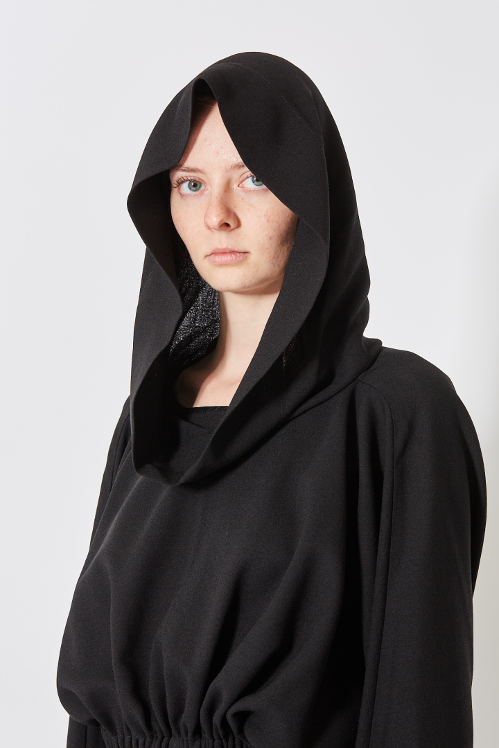 T-Shirt Cropped Hodded Tunic - Black