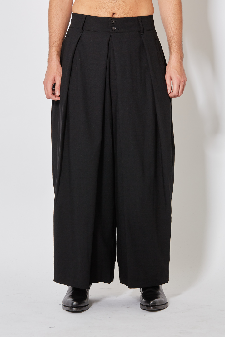 Bias Wrap Wide Pants - Black