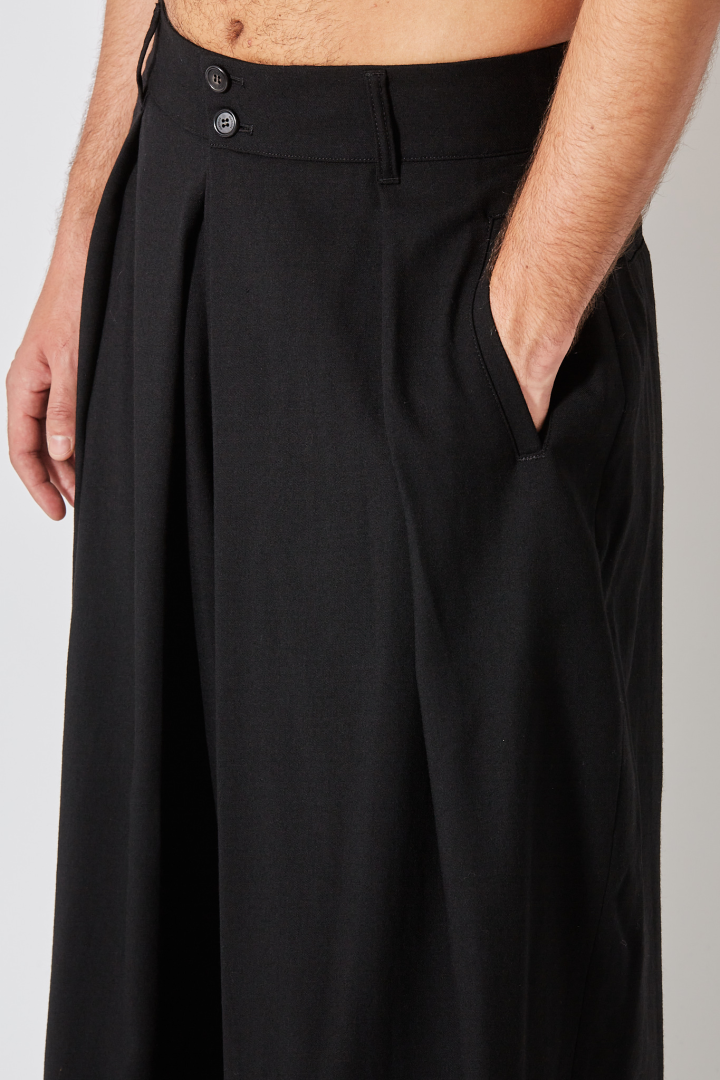 Bias Wrap Wide Pants - Black