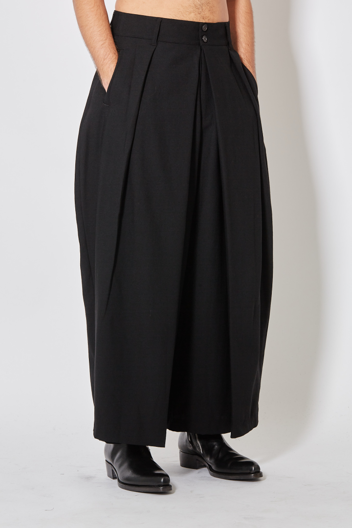 Bias Wrap Wide Pants - Black
