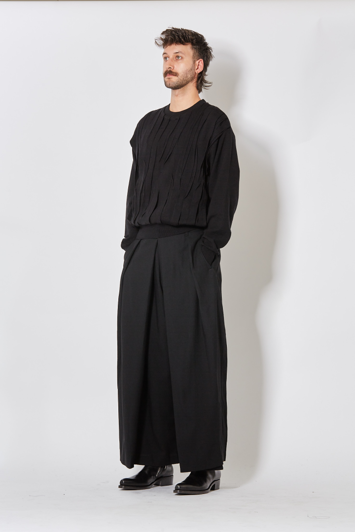 Bias Wrap Wide Pants - Black