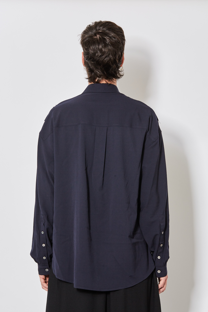 Asymmetric Pleats Shirt - Navy