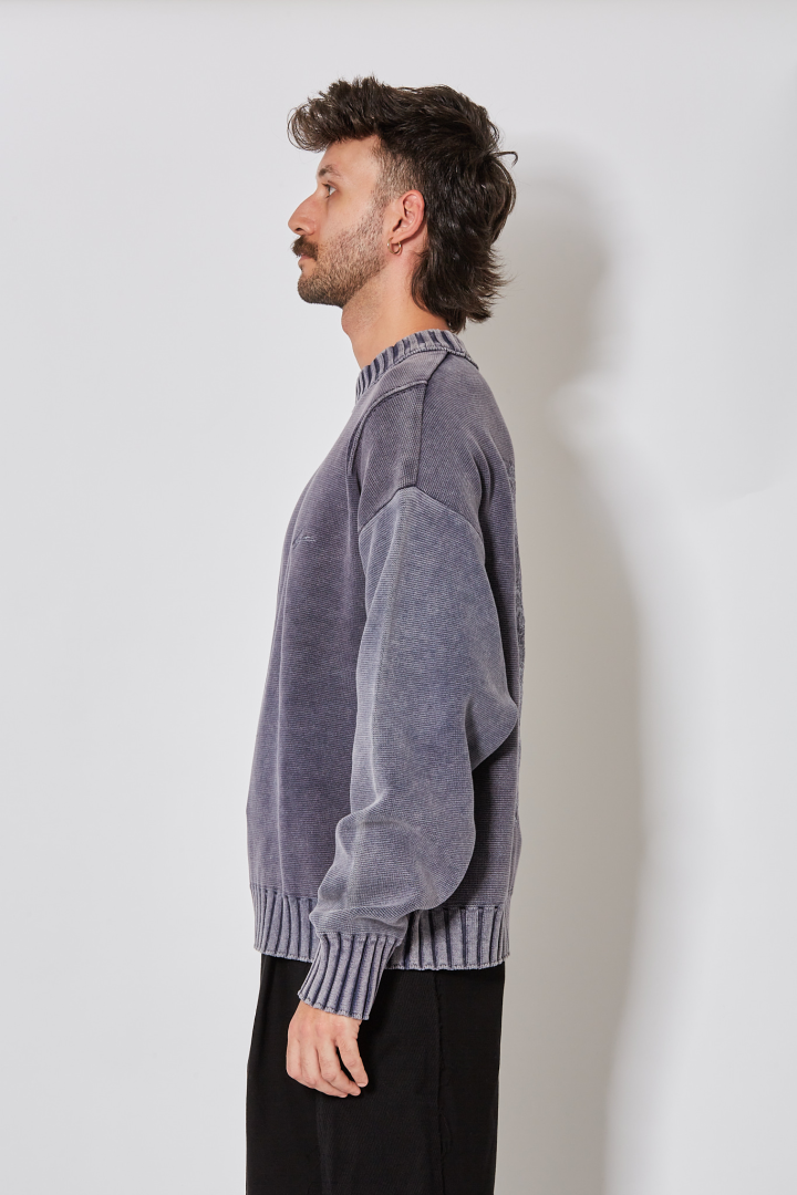 Knight Embroidered Sweater - Blue Grey