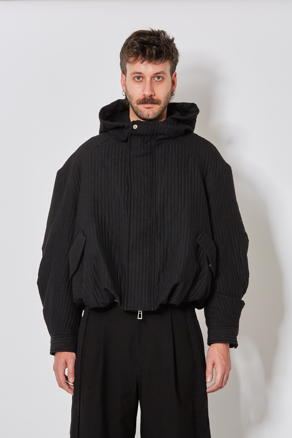 Embroidered Hood Jacket - Black