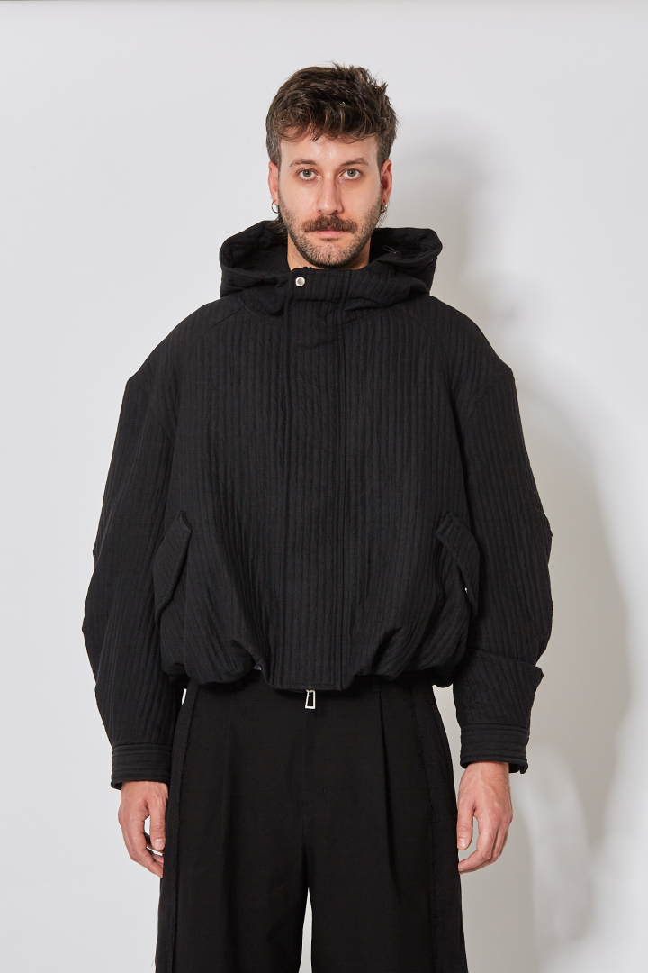 Embroidered Hood Jacket - Black