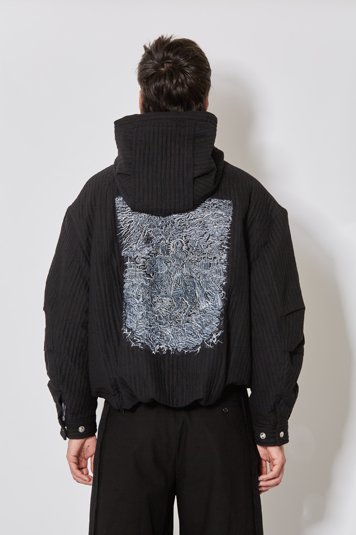 Embroidered Hood Jacket - Black