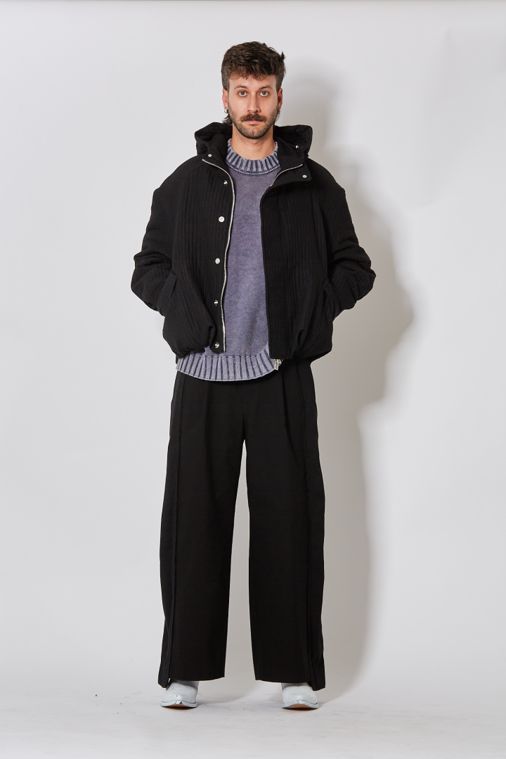 Embroidered Hood Jacket - Black