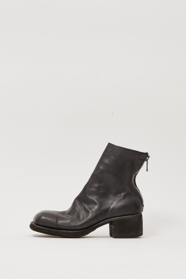 Back Zip Boots Sole Leather - Black