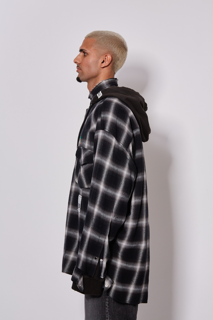 Hooded Checked Shirt - Black