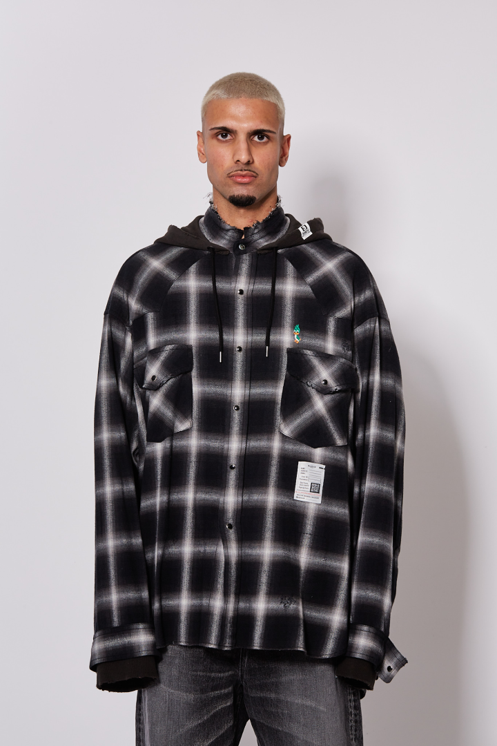 Hooded Checked Shirt - Black