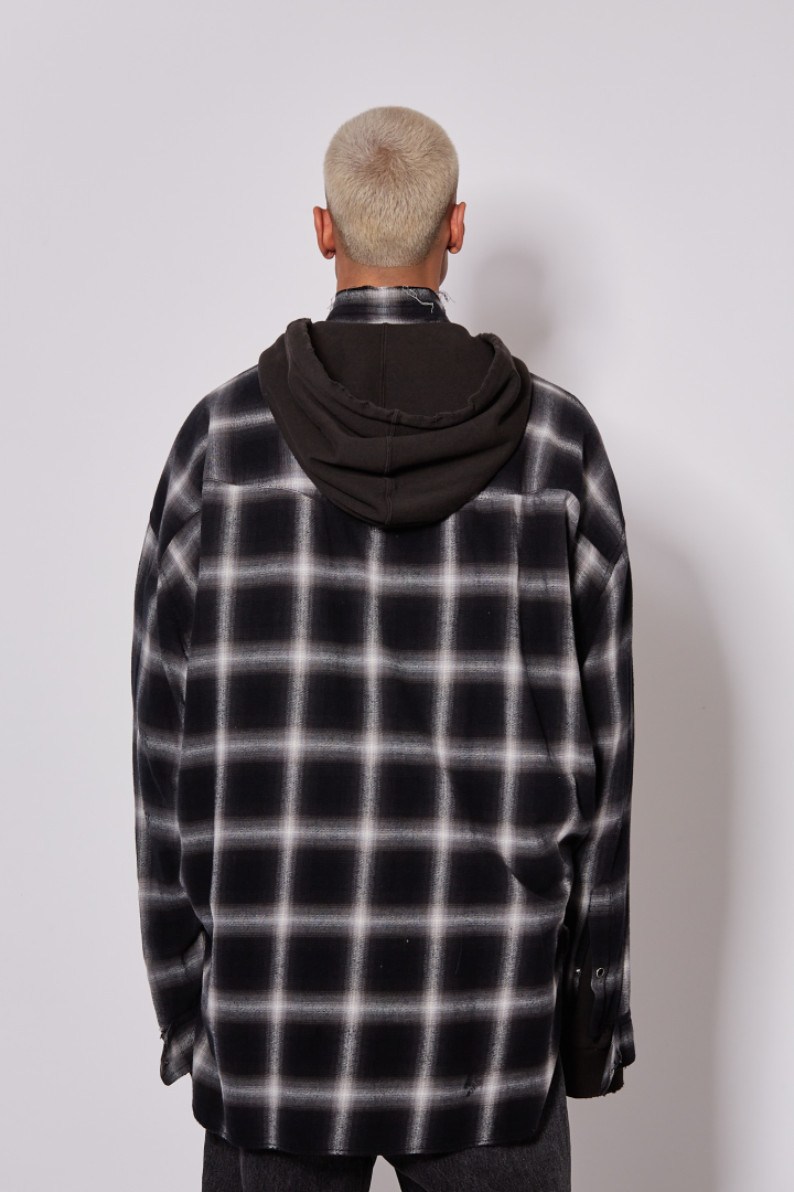 Hooded Checked Shirt - Black