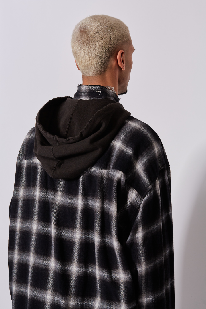 Hooded Checked Shirt - Black