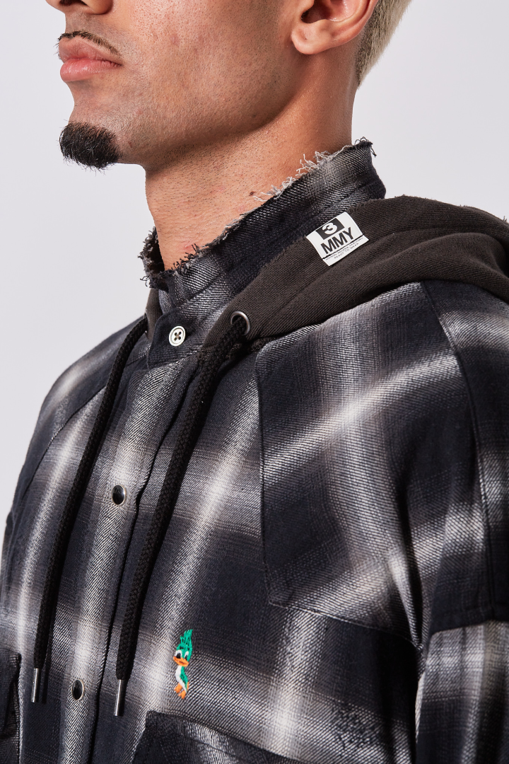 Hooded Checked Shirt - Black