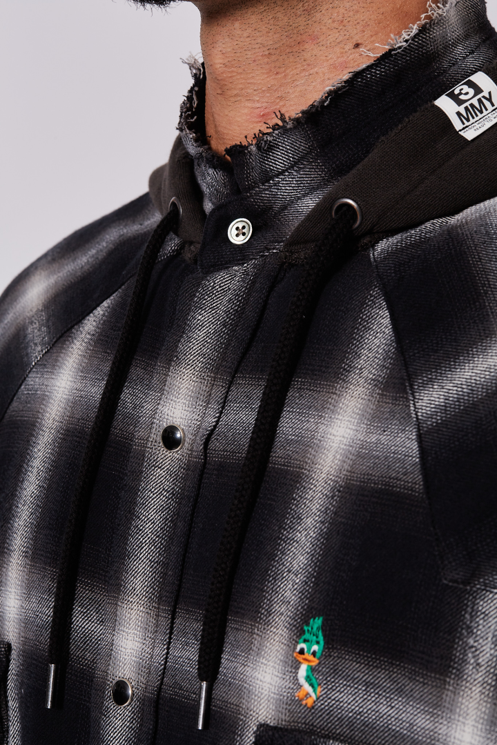 Hooded Checked Shirt - Black