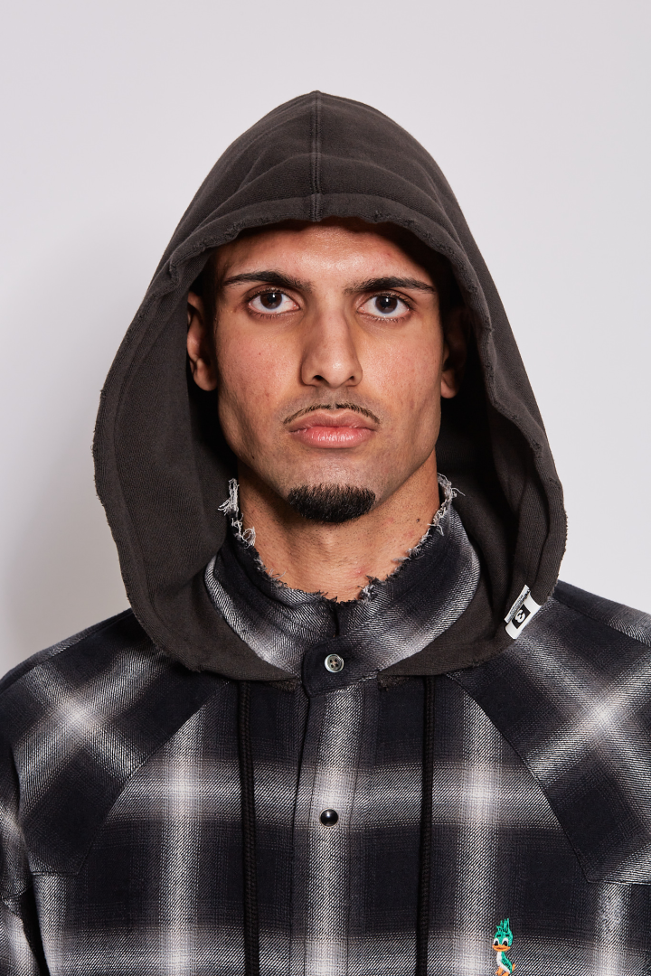 Hooded Checked Shirt - Black