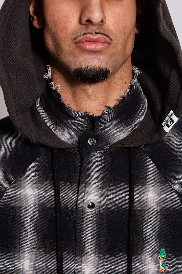Hooded Checked Shirt - Black