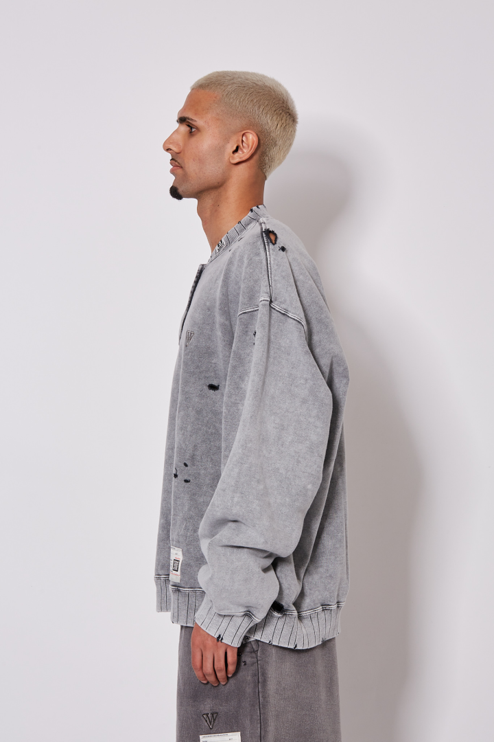 Bleached Half Zip Pullover - Gray