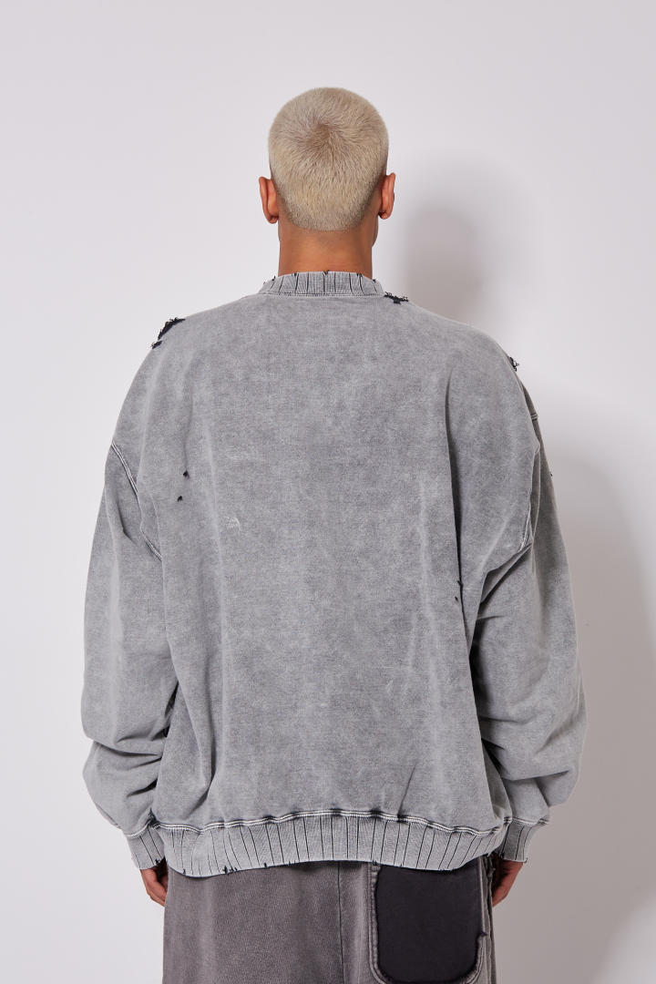 Bleached Half Zip Pullover - Gray
