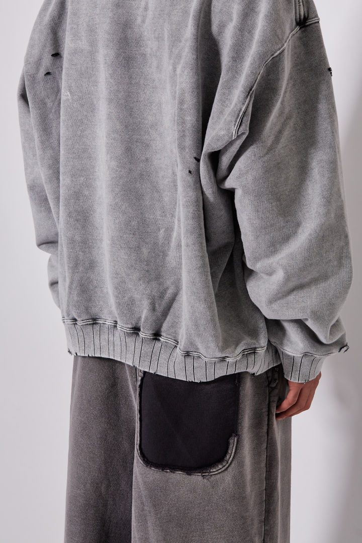 Bleached Half Zip Pullover - Gray