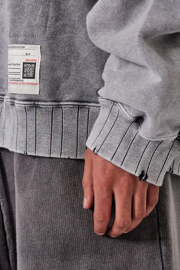 Bleached Half Zip Pullover - Gray