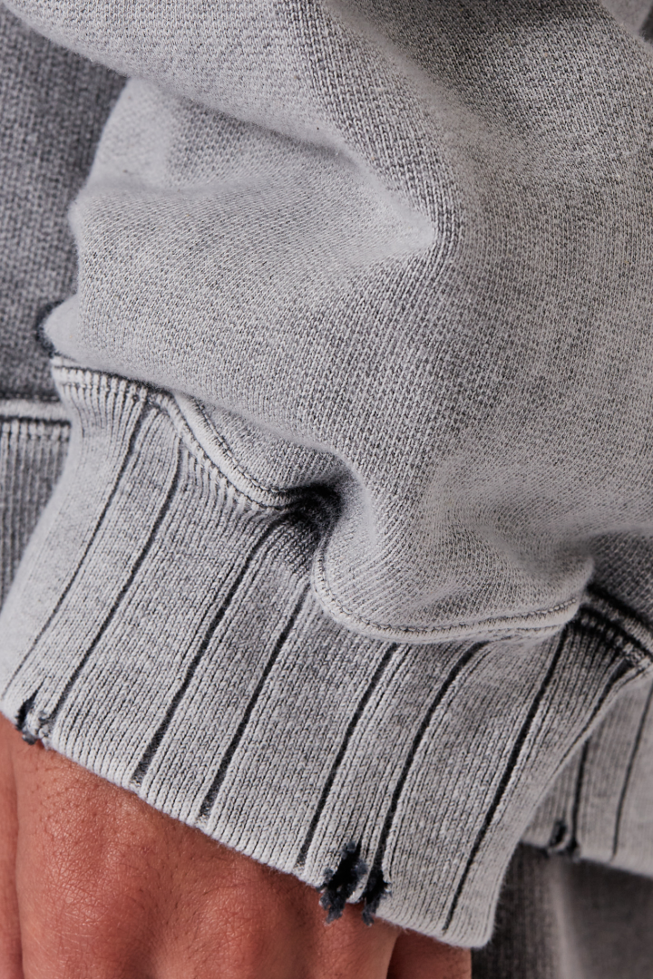 Bleached Half Zip Pullover - Gray