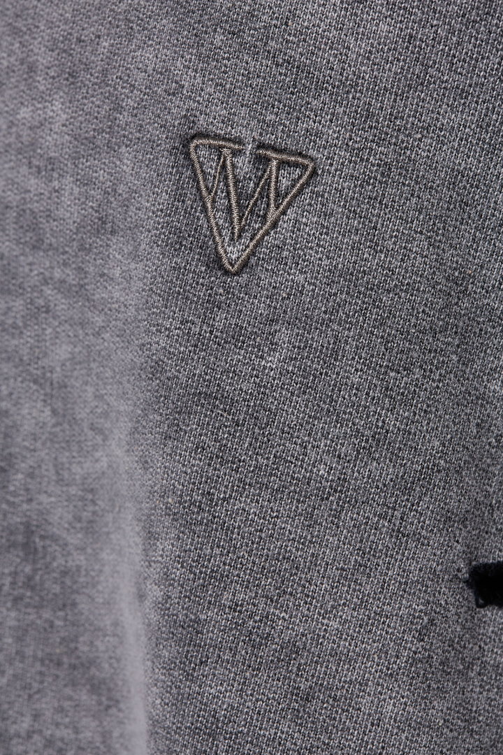 Bleached Half Zip Pullover - Gray