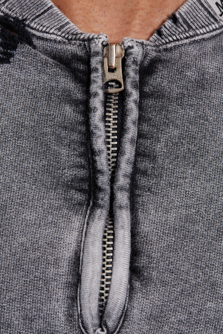 Bleached Half Zip Pullover - Gray