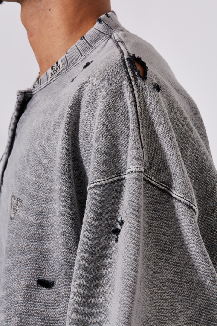 Bleached Half Zip Pullover - Gray