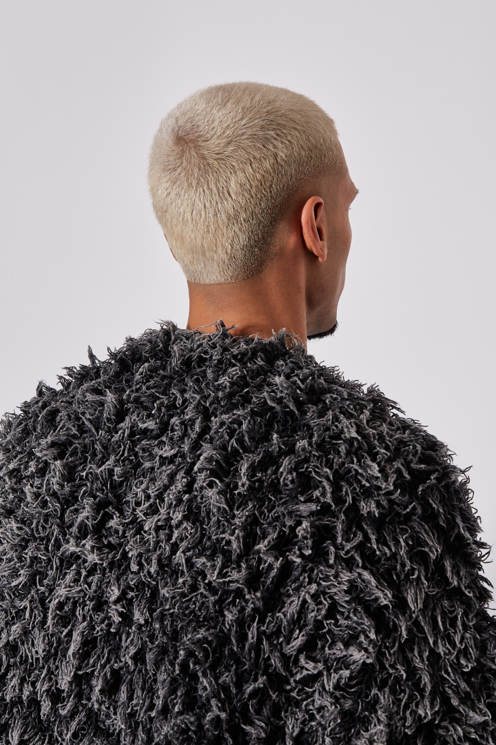 Bleached Shaggy Knit Cardigan - Black