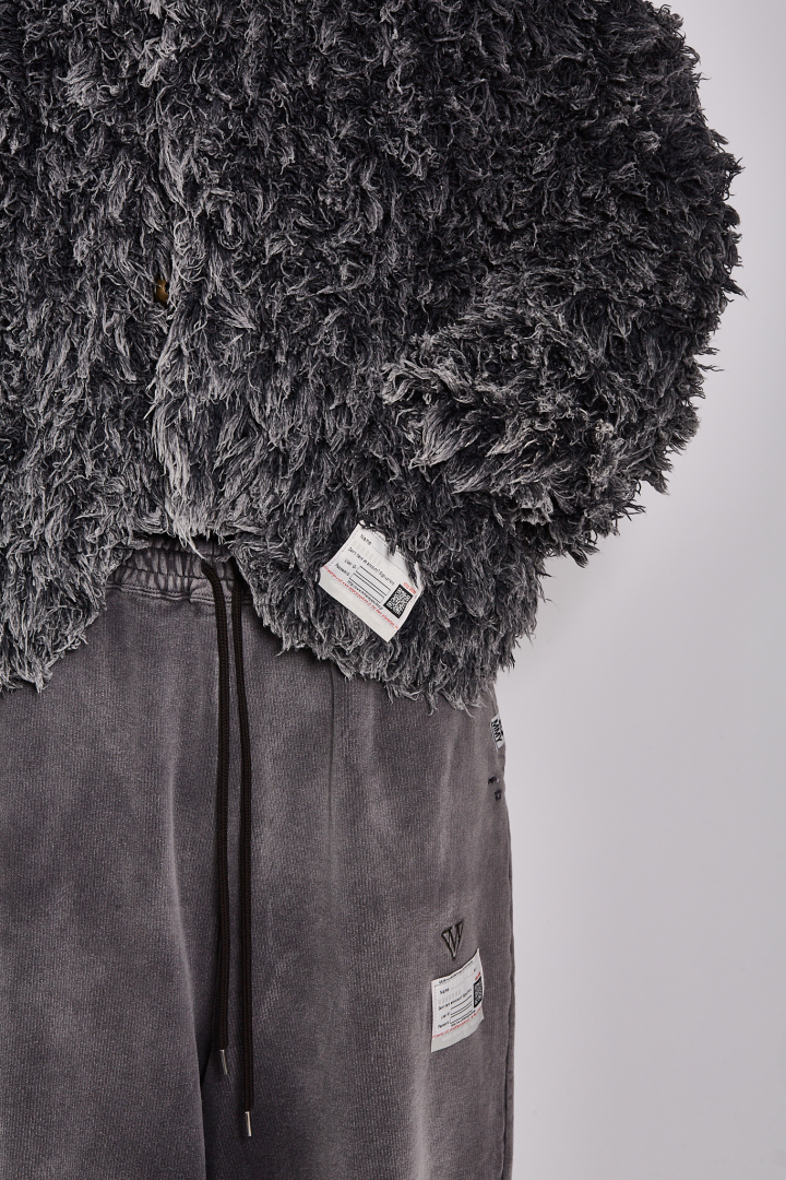Bleached Shaggy Knit Cardigan - Black