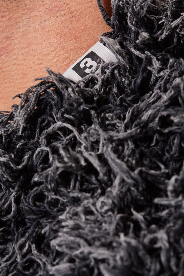 Bleached Shaggy Knit Cardigan - Black