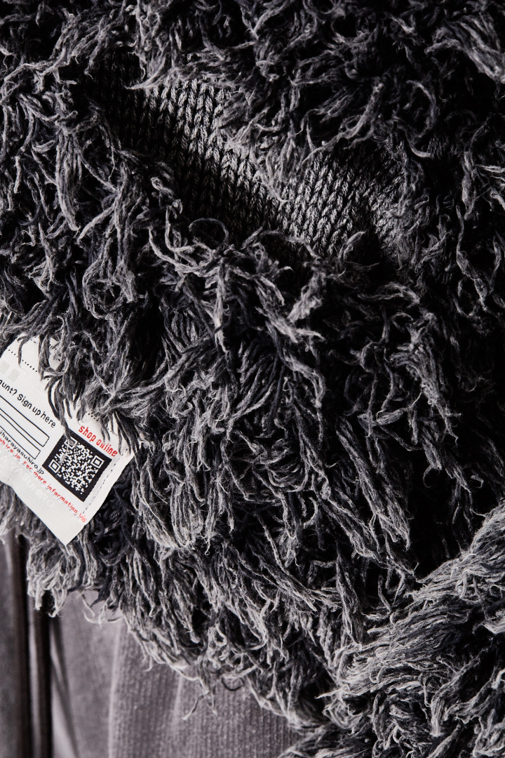 Bleached Shaggy Knit Cardigan - Black