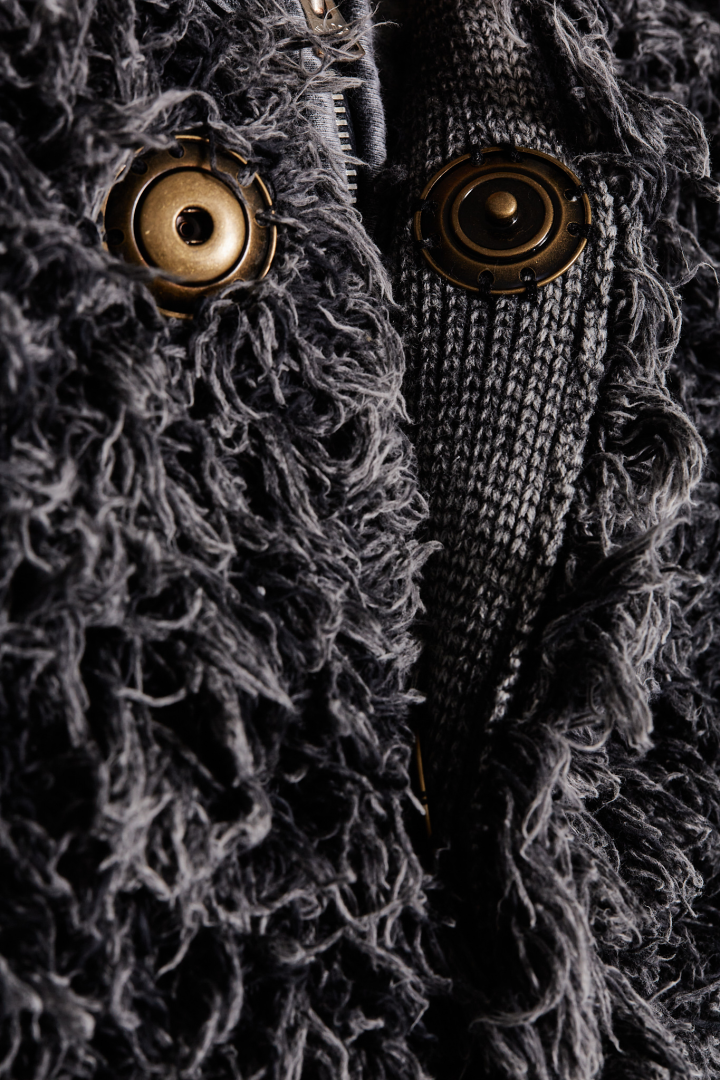 Bleached Shaggy Knit Cardigan - Black