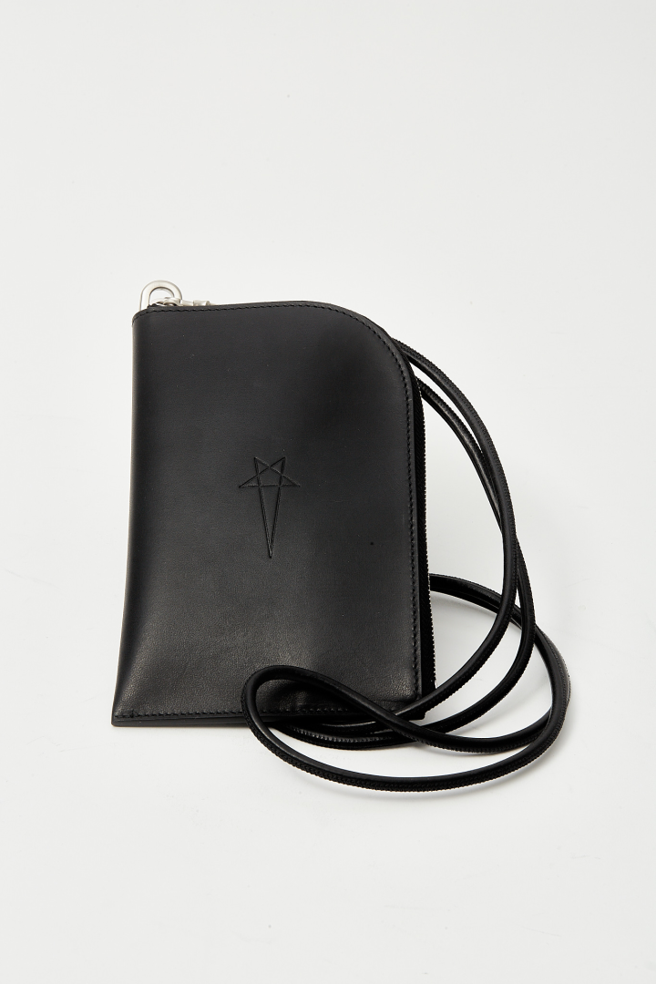 Leather Wallet Neckwallet - Black