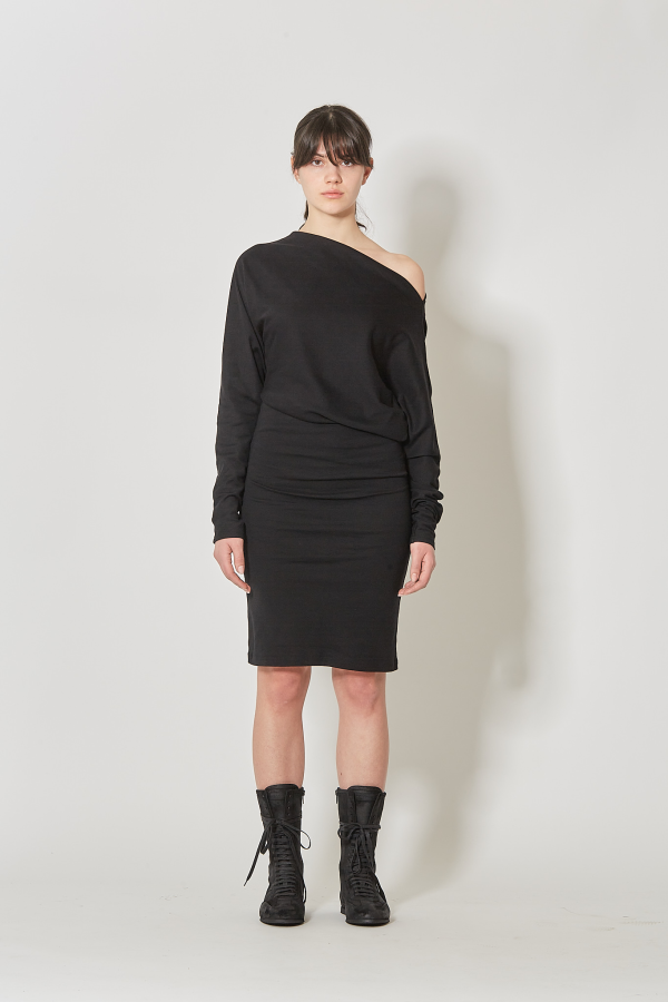 Bila Long Bias Cut Dropped Shoulder Dress - Black