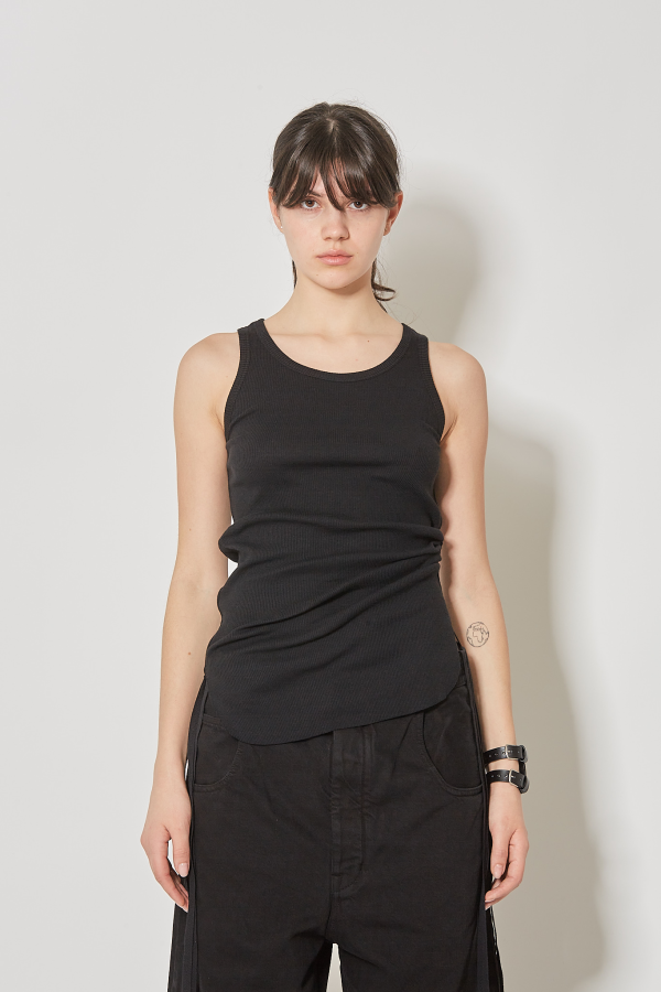 Mara Wrinkled Cropped Tank Top Cotton Rip - Black