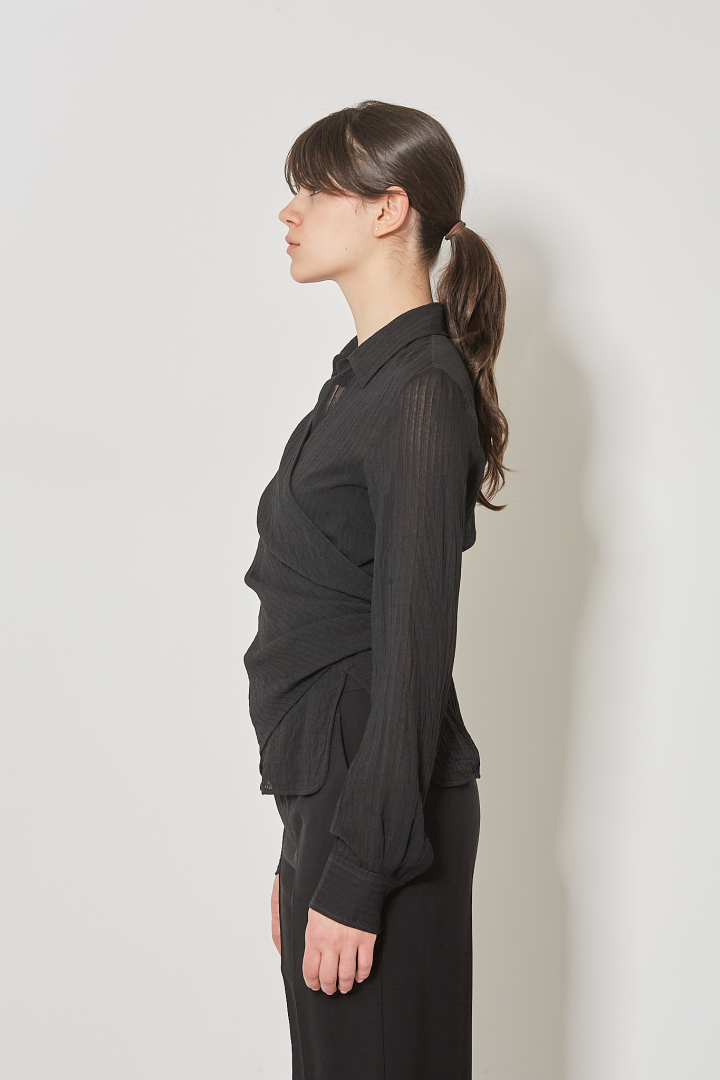 Alba Asymmetric Wrap Shirt - Black